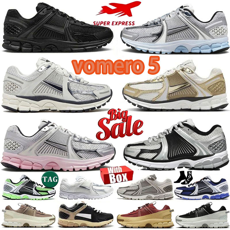 Original Box Vomero 5 v5 Metallic Gold Designer Shoes Men Shoes Running Shoes Women Poton Velvet Bown Yellow Ochre Anthracite Black Sesame Sport Sneake With USPS Ship