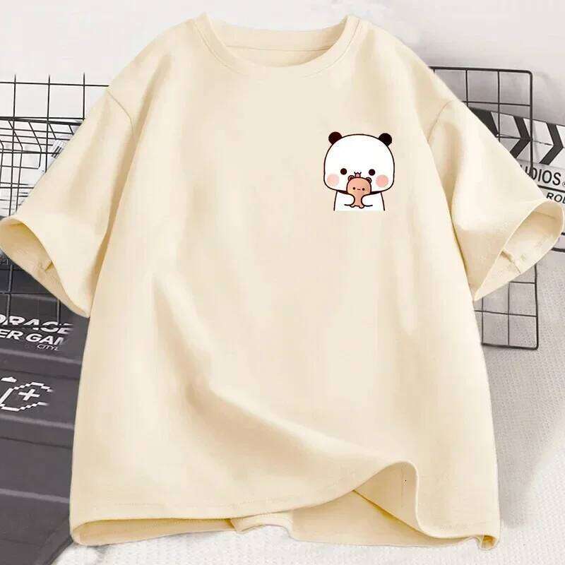 Panda Bear Bubu Dudu and Their Babies T Shirt Funny Couple T-shirt Women Fashion Casual Short Sleeve Tees Clothing XJ260306