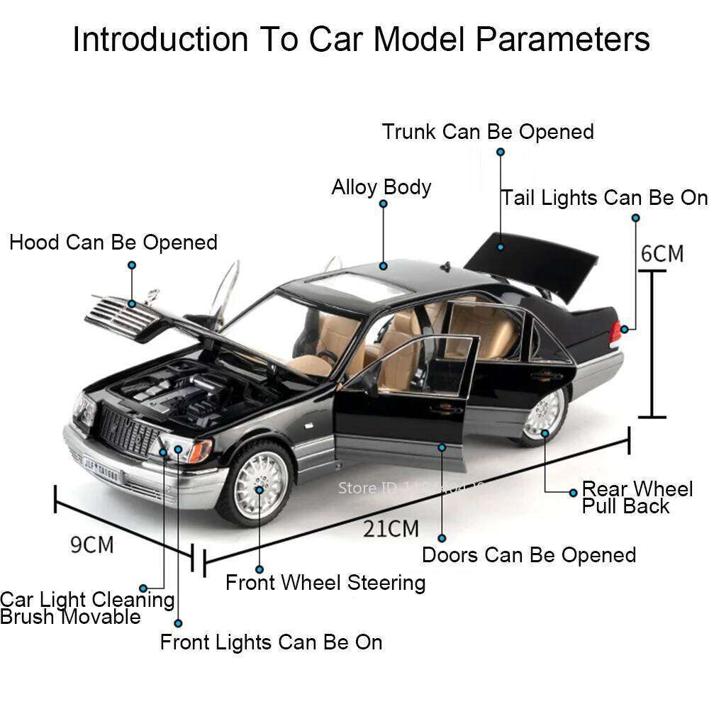 1:24 W140 300SL Toys Alloy Miniature Car Diecast Model Doors Opened Sound Light Pull Abck Rubber Tires Vehice Kid Christmas Gift Z260307