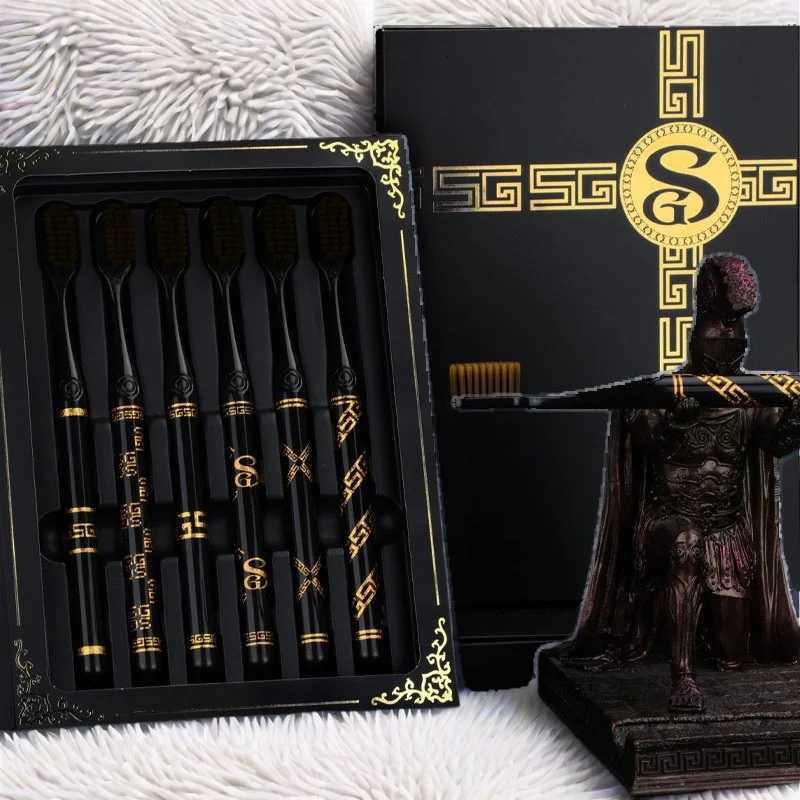 This black and white toothbrush gift box set provides gentle oral care for adults daily use.T260307