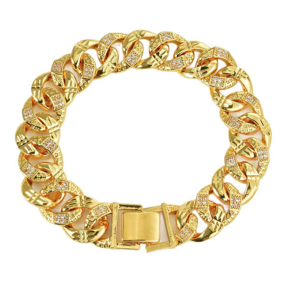 Manufacturer Export Cross-Border European and American High-Quality Flat Chain Inlaid with Diamonds Hip-Hop Cuban Necklace Rhinestone Bracelet Wholesa