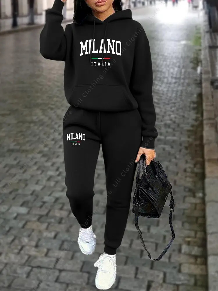 MILANO Pants Sets for Women Clothing High quality Sweatshirt Sweatpant Hoodie Suit 2 Piece Autumn Winter Outfits Woman Tracksuit 260304 - view 6