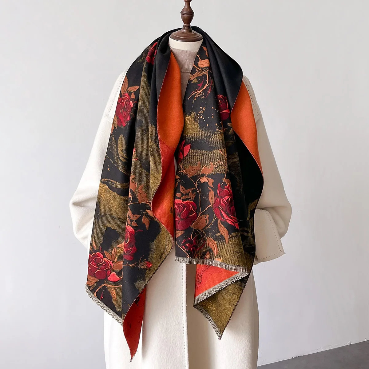 Warm Cashmere Scarf Women Shawl Floral Print Wraps Thick Blanket Winter Bufanda Pashmina Female Travel Poncho Stoles 260302