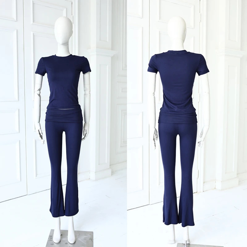 Comfy Cotton Lounge Wear Women Clothes High Stretch Slim Crop Top and Skinny Flare Leg Pants Suit Gym Fitness 2 Two Piece Sets 260306