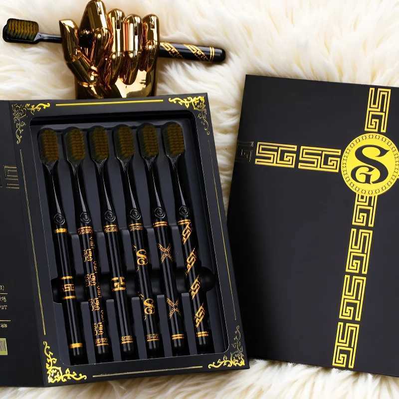 This black and white toothbrush gift box set provides gentle oral care for adults daily use.T260307