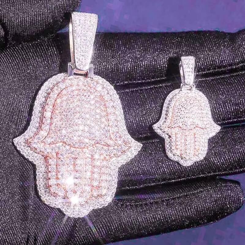 Hip Hop Iced Out Bling 925 Sterling Silver Pass Diamond Tester VVS Moissanite Cluster Lucky Hamsa Hand Pendant for Men