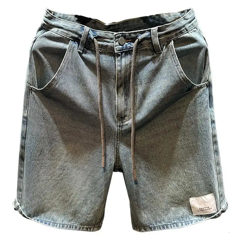 Mens Short Jeans Pants Buttons Black Wide Drawstring Male Denim Shorts Loose Baggy Summer Korean Fashion Harajuku Y2k Cowboy Xl 260306