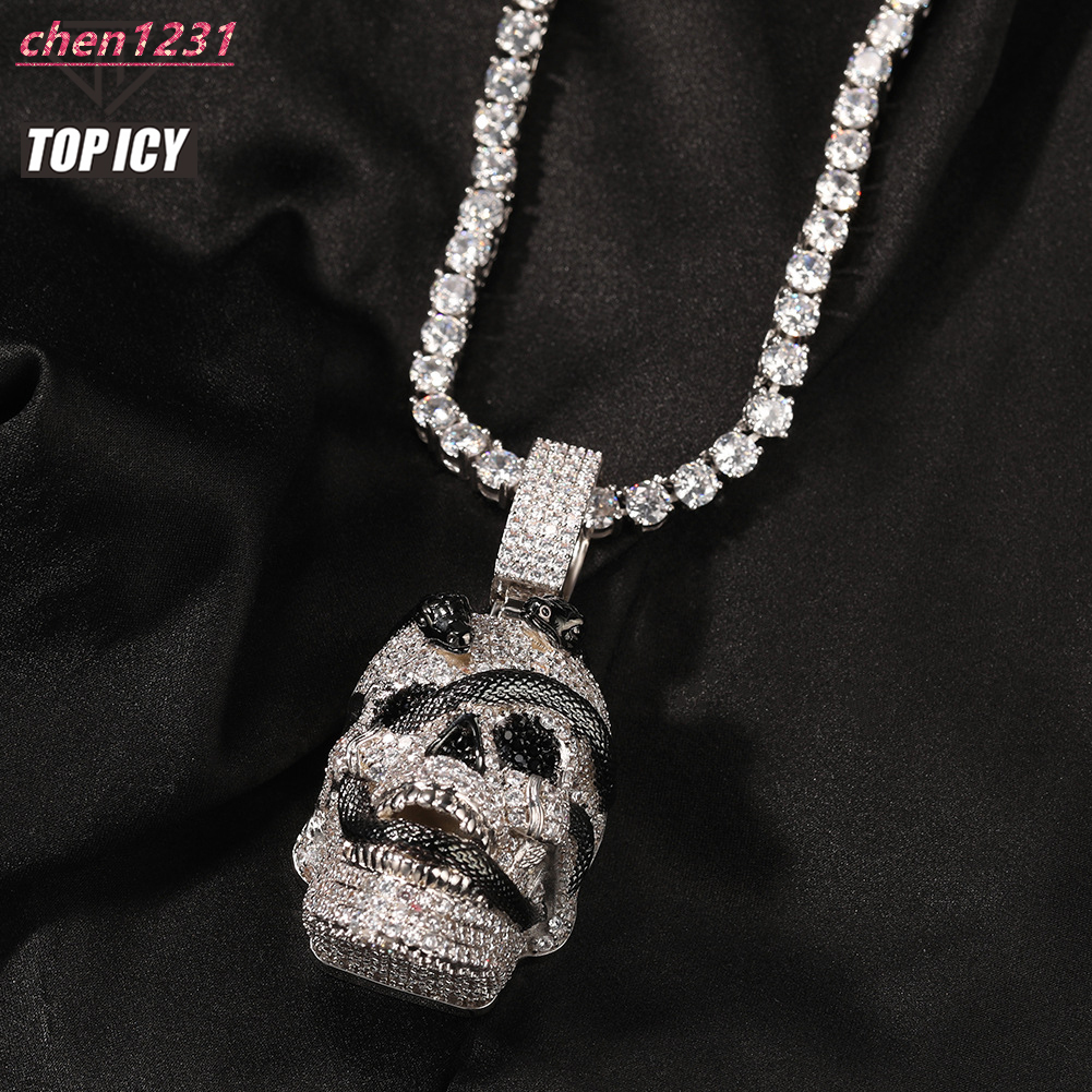 Super Big Size Gold Diamond Skull Pendant Snake Skull Iced Out Man Hip Hop Pendant Scary Sparking Men Pendant Necklace