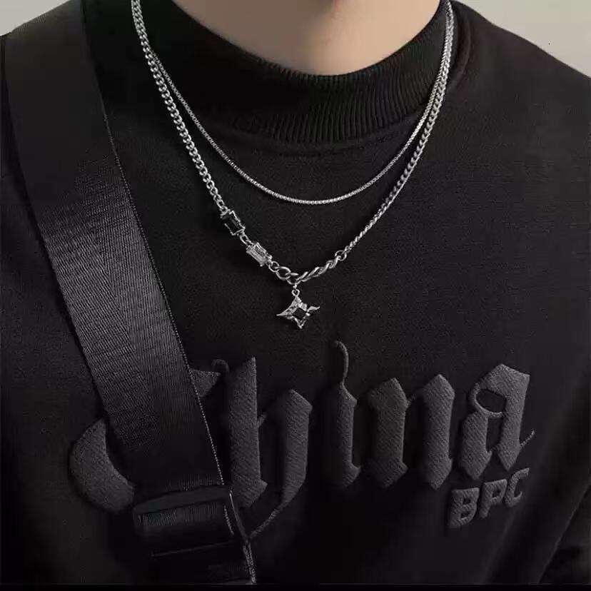 Cuban hip-hop black gemstone necklace, men's street style, niche, unisex, high-end, stylish, trendy collarbone chain, niche