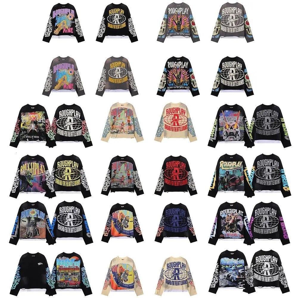 Roughplay American Cotton Retro Style Long Sleeve Men Women Jesus Print Skull Rockabilly Washed Out T-Shirt Vintage Tee 260303