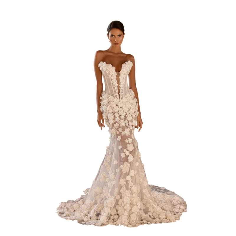 Simple Strapless Sleeveless Mermaid Wedding Dress Elegant Floral Appliques Bridal Gown Floor Length Bride Dresses Customized