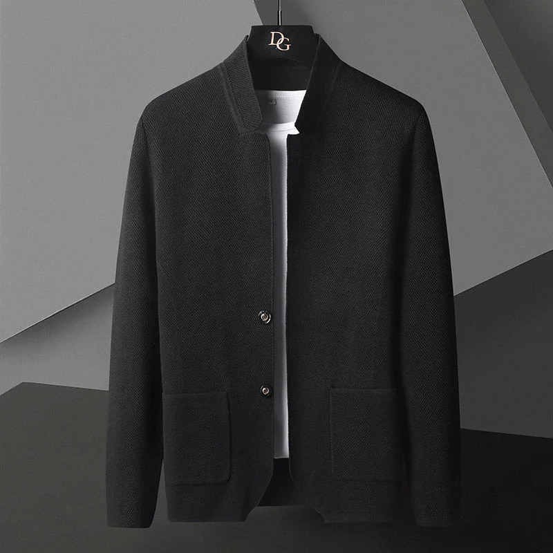 Cardigan Jacket Men Solid Color Knitted Casual Stand Collar Slim Fit Cardigan Coat Mens Sweater Jacket Khaki Black Gray 4Xl 260306