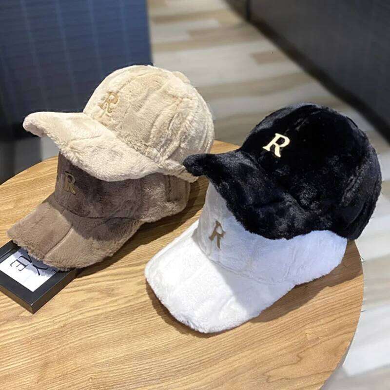Autumn Winter Baseball Hats For Women Faux Thickened Warm Plush Snapback Cap Metal Letter Fashion Accessories New Y260304