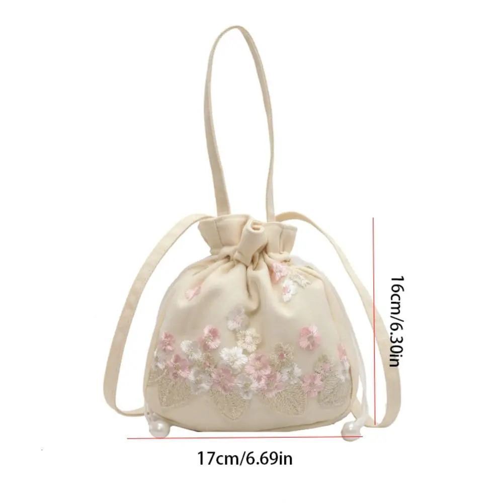Ethnic Style Hanfu Drawstring Bag Chinese Crossbody Embroidery Flower Handbag Storage Ancient Floral Bucket 260307