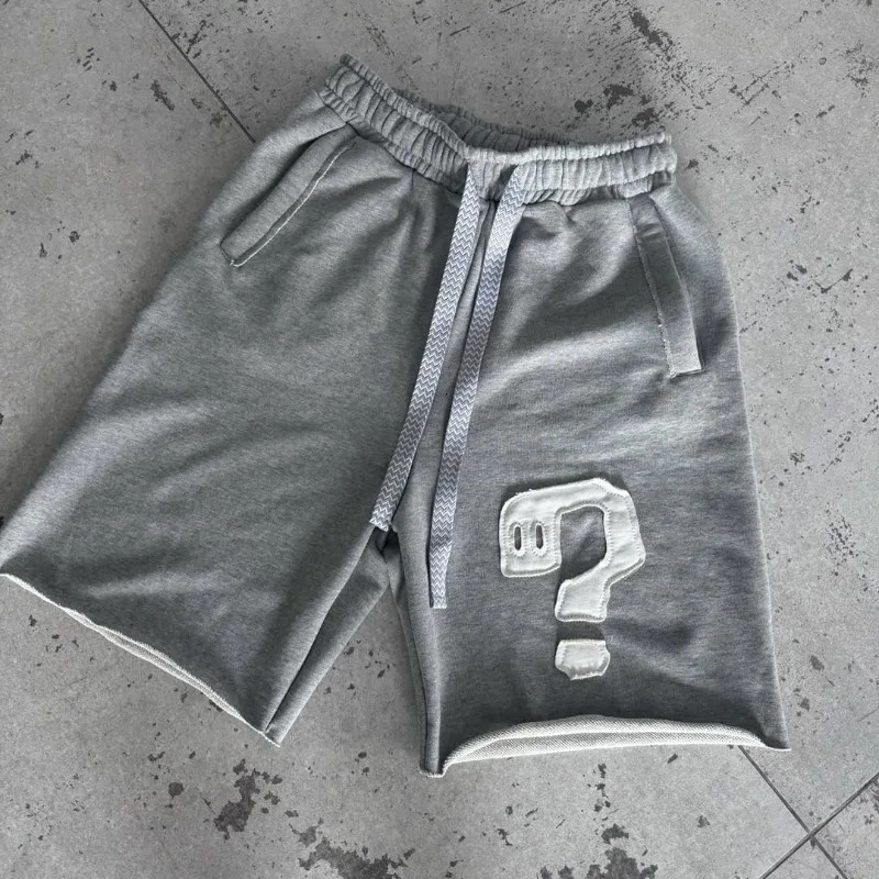 Y2K casual shorts trend symbol patchwork drawstring shorts solid color retro Harajuku hip hop men women fine fabric street wear 260306