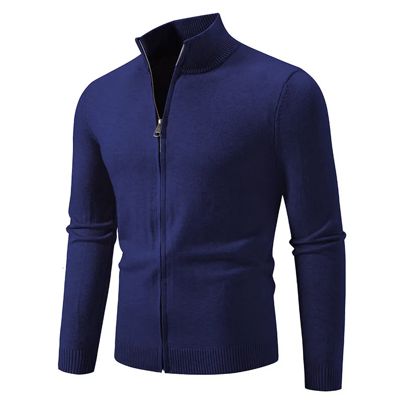 Spring Autumn Mens Fashion Stand Collar Cardigan Solid Color Slim Fit Casual Knitted Sweatercoat Men Korean Style Knit Cardigan 260306