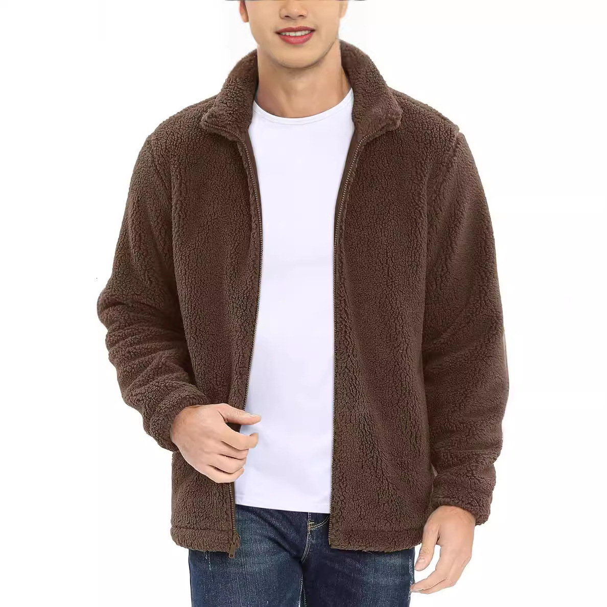 MAGCOMSEN Winter Mens Hoodies Zip Up Fuzzy Sherpa Lined Fleece Hooded Sweatshirt 2 Pockets Warm Heavy Thick Jacket 251205