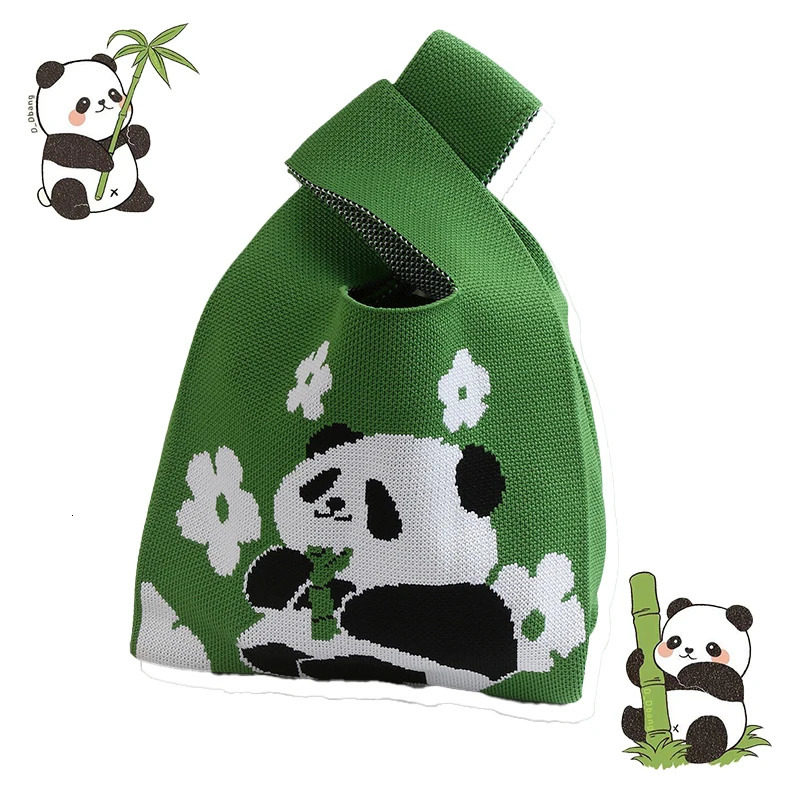 UNTIOR Cute Panda Knitted Bag Spring Stylish Mini Casual Wristlet Student Reusable Tote Suitable for Daily Outdoor Use 260307