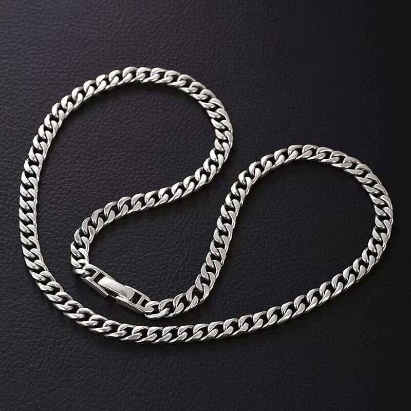 High-quality European American faceted men's bracelet, stainless Cuban chain, polished titanium steel necklace and bracelet