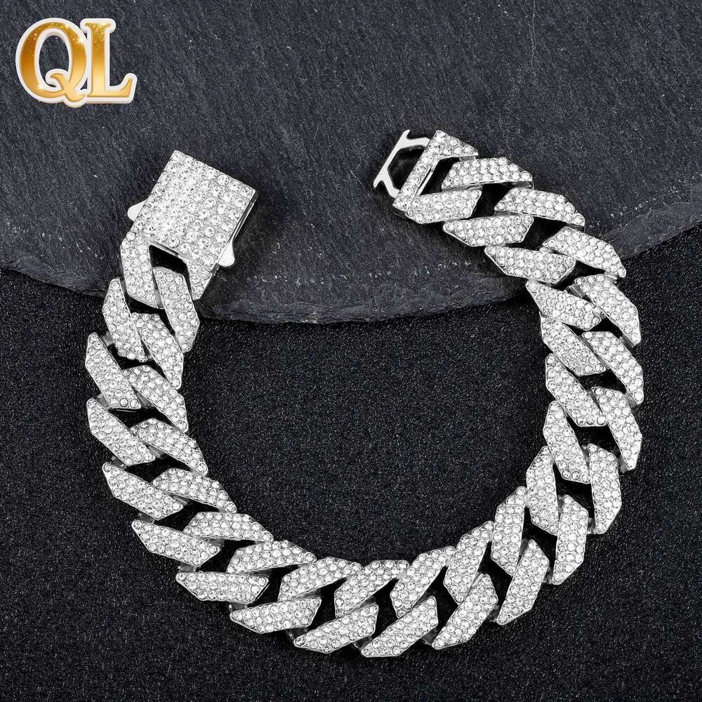 Hip-Hop Style Cuban Chain High-Quality 15MM Diamond-Shaped 3-Row Diamond Necklace Unisex Thickened Bracelet Wholesale