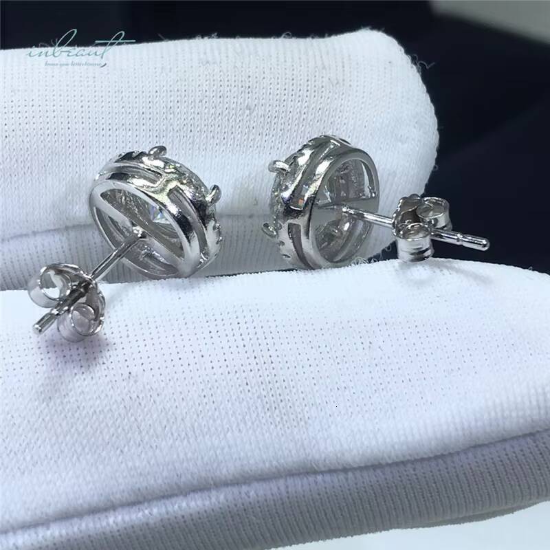 Silver 925 Original Total 6 Carat Round Brilliant Cut Pass Diamond Test D Color Moissanite Wedding Stud Earrings Fine Jewelry