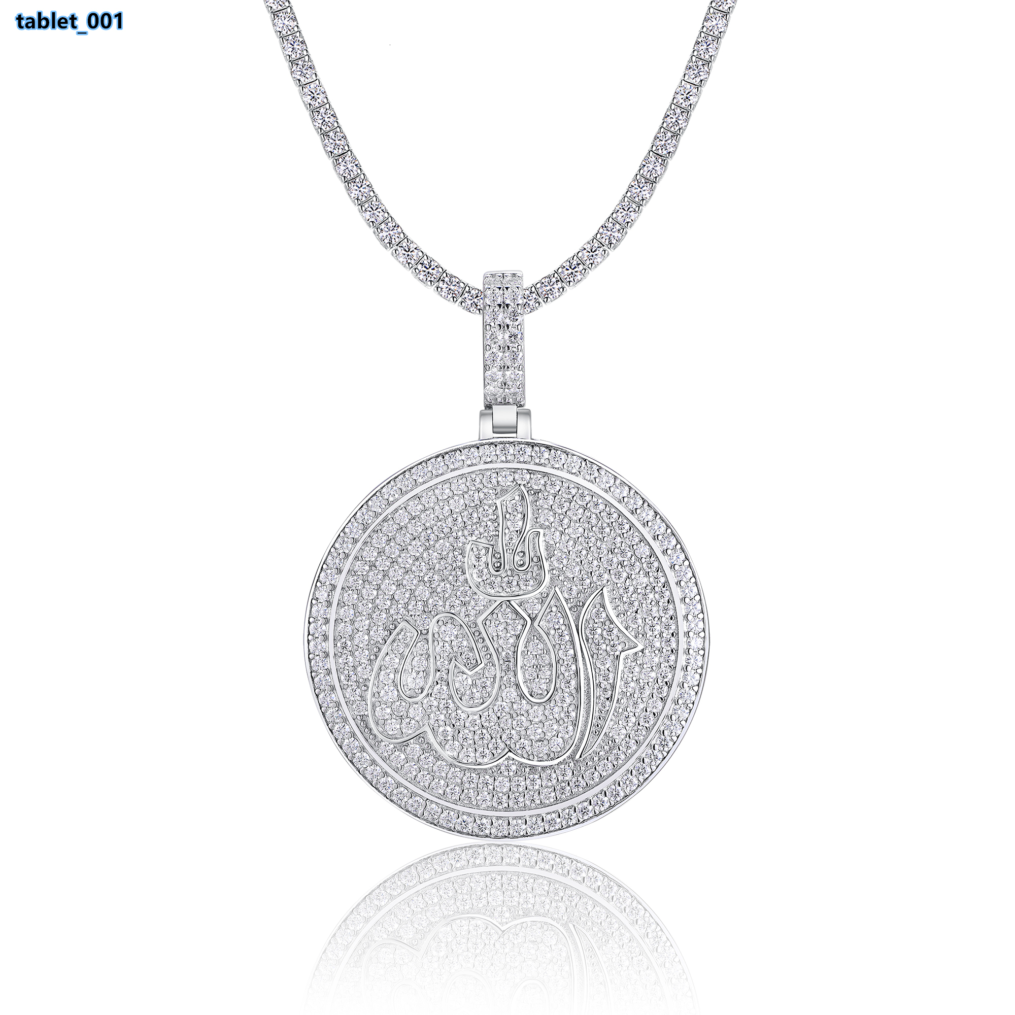 Pave Moissanite Arabic Letter Round Pendant Necklace 18K Gold Plated S925 Sterling Silver Hip Hop Retro Rapper Wear