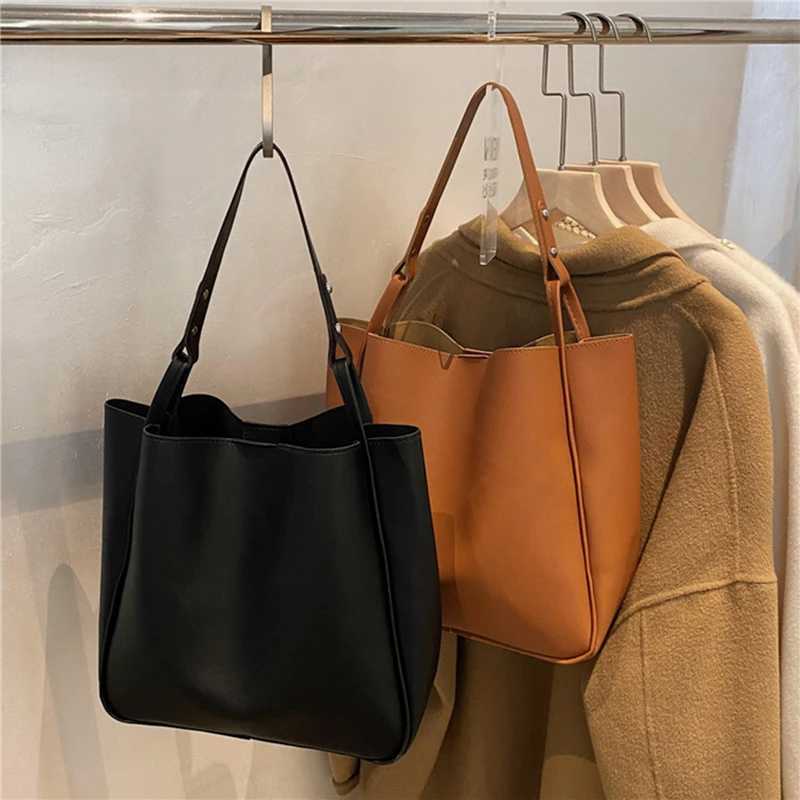 PU Bucket Bag Women Simple Large Capacity Tote Handbag Shoulder Bags For Ladies All-Purpose Shopping Female H260306