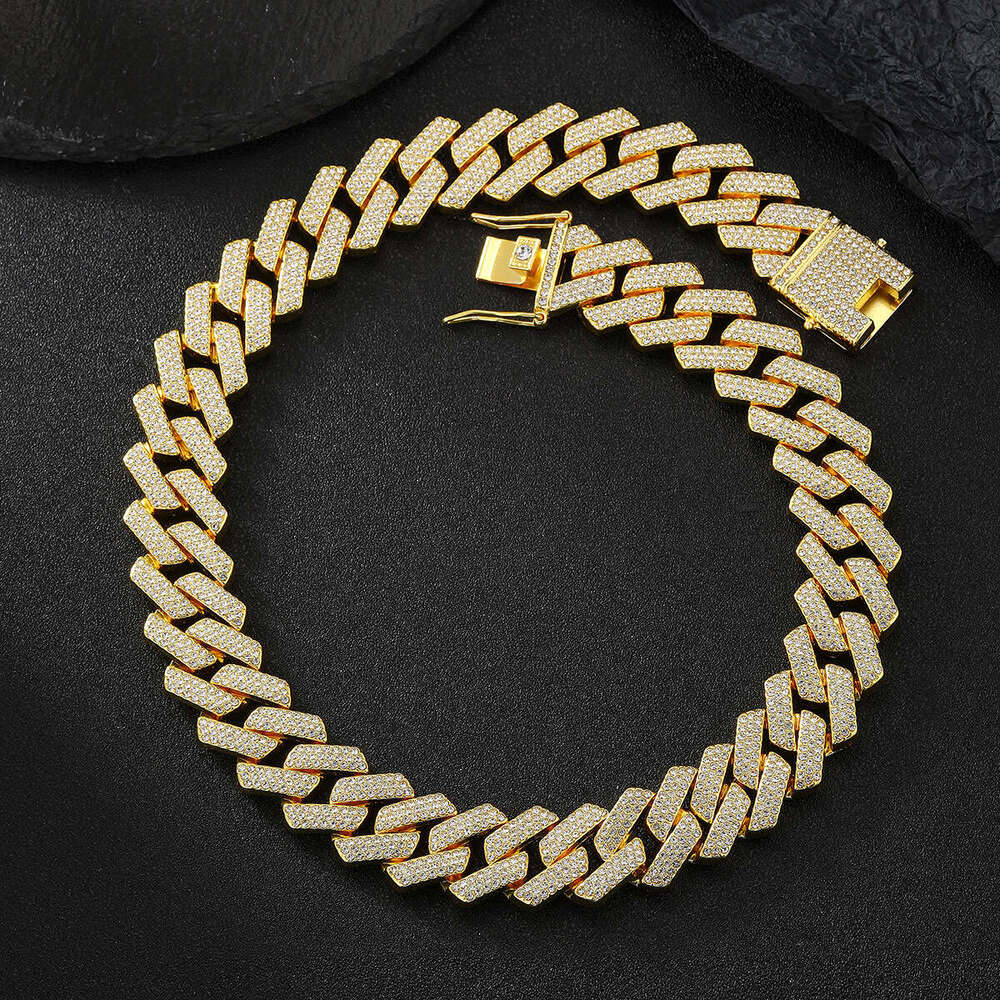 Cross-Border Hot Cuban Necklace High-Quality Light Luxury Fashion Alloy Three-Row Diamond 20mm Chain Factory Direct Sale Trendy