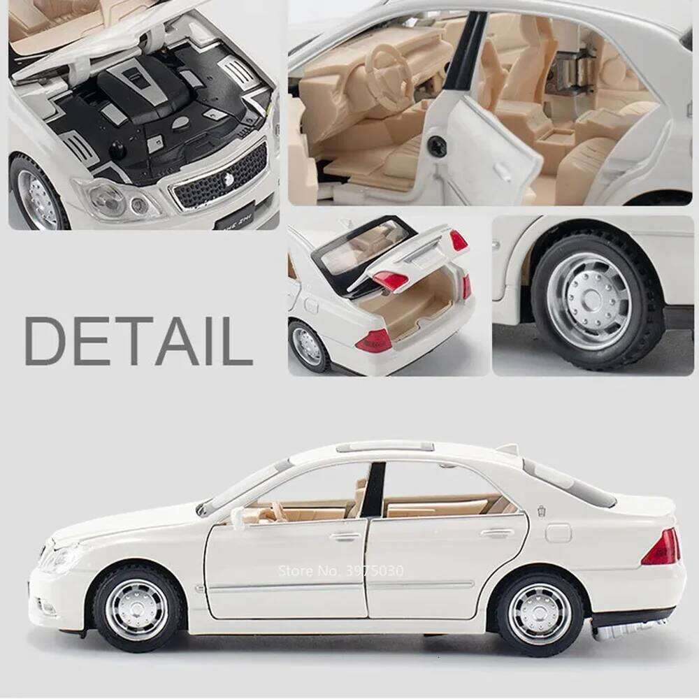 1/32 Scale Crown Toy Car Model Alloy Diecast Pull Back Sound and Light Doors Opened Simulation Toys Vehicle Models Birthday Gift Z260306