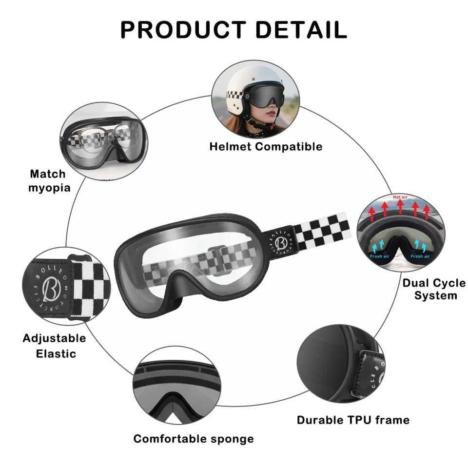 Vintage Motorcycle Goggles Over Glasses Photochromic UV400 Dirt Bike Goggles for Men Women Dual-Cycle Defogging Racing Glasses S260304