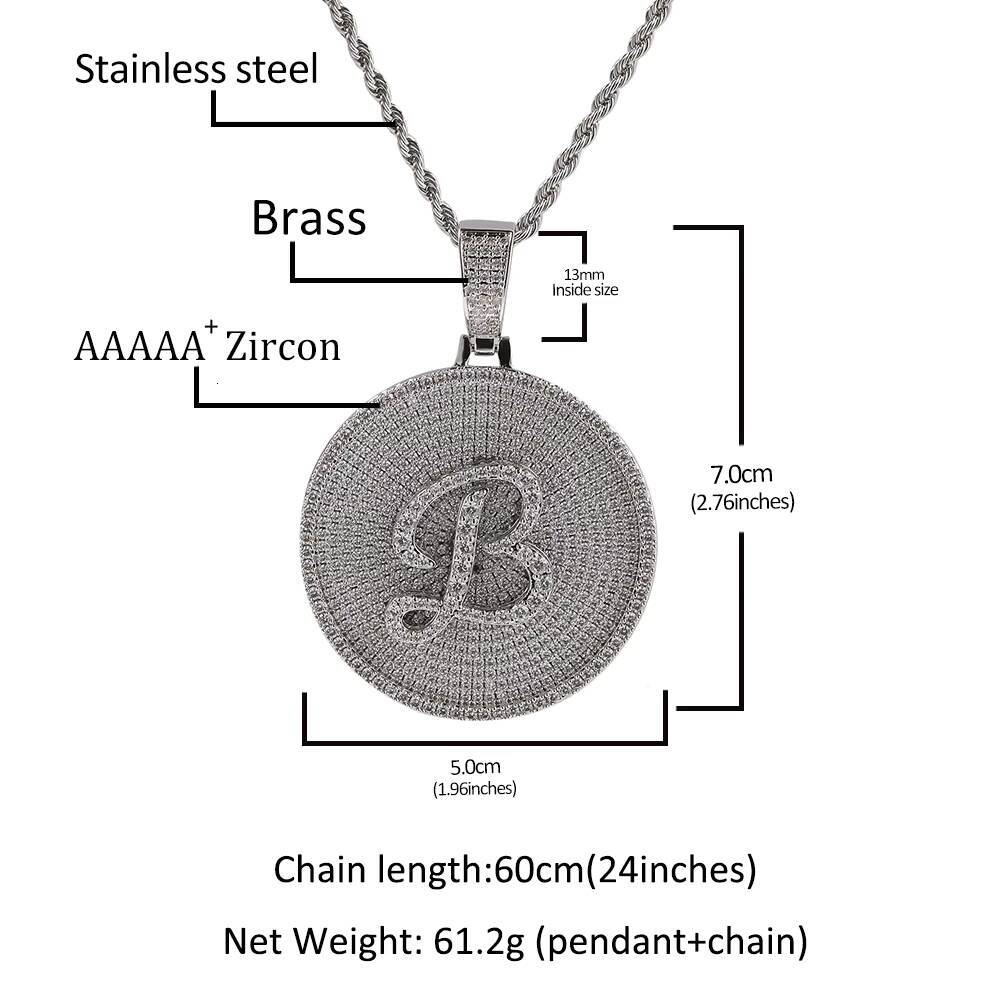 UWIN Iced Out CZ Capital Letter Round Plate Initial Pendant Customized 5cm Alphabet Pendant Hip Hop Jewelry for Woman Man