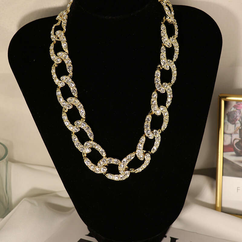 Homemade European and American INS Blogger Heavy Craft Thick Inlaid Diamond Necklace Socialite Style Versatile Fashion Collarbone Chain for Women