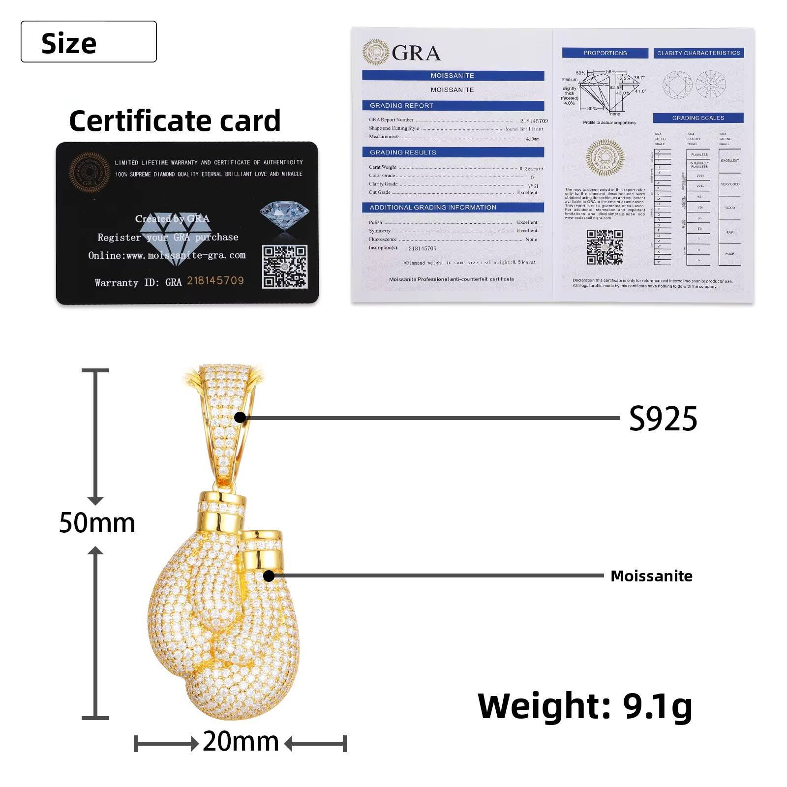 Luxury Boxing Gloves Pendant for Men 925 Sterling Silver With Moissanite GRA Certificate Sports Jewelry Gift