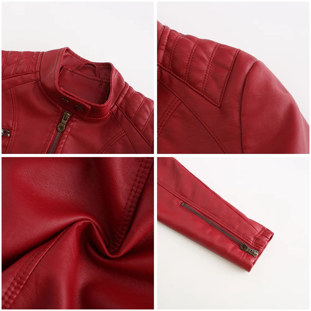 Spring Casual Women Leather Jacket Stand Collar Slim Fit Short PU Leather Coat Solid Classic Female Outerwear 260306