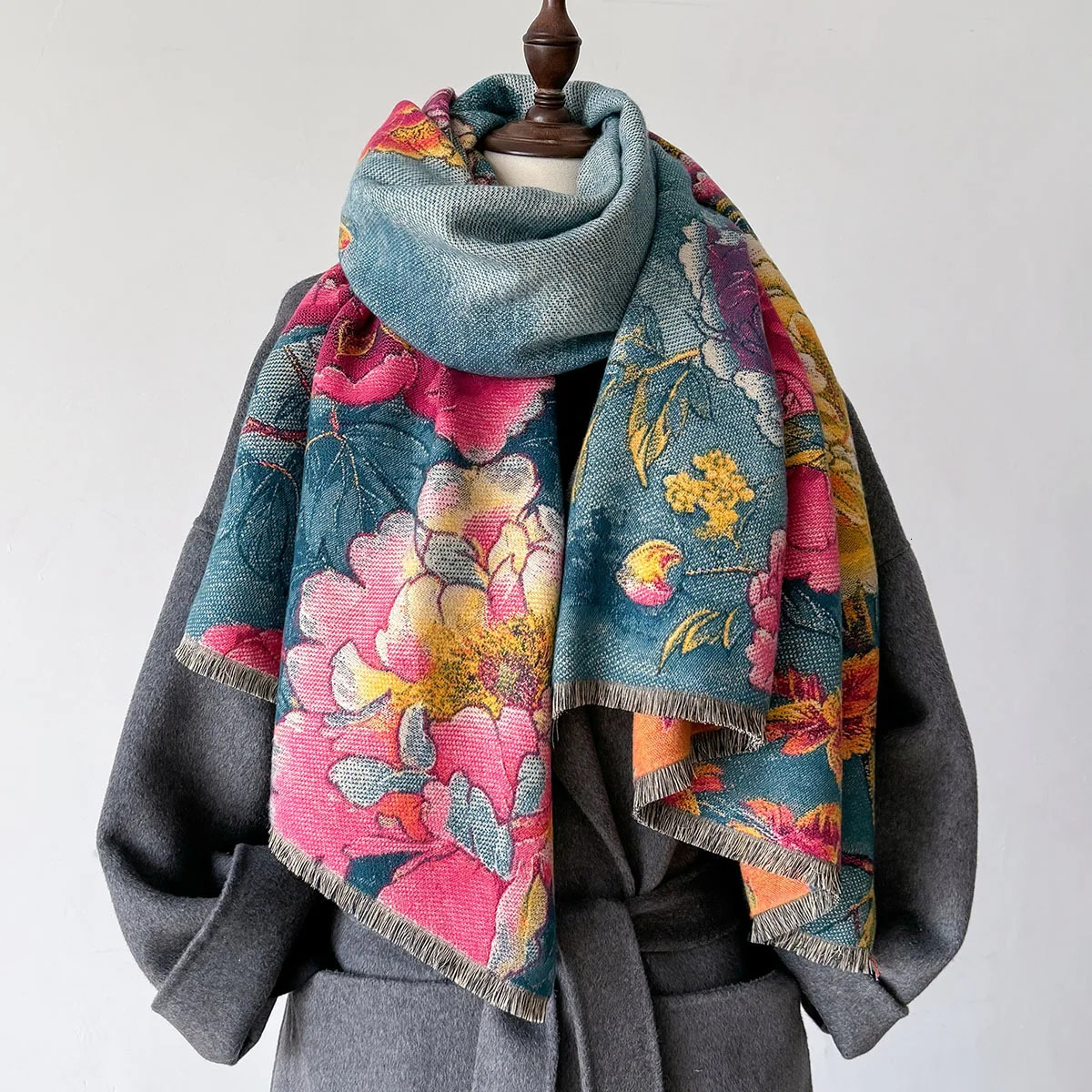 Warm Cashmere Scarf Women Shawl Floral Print Wraps Thick Blanket Winter Bufanda Pashmina Female Travel Poncho Stoles 260302