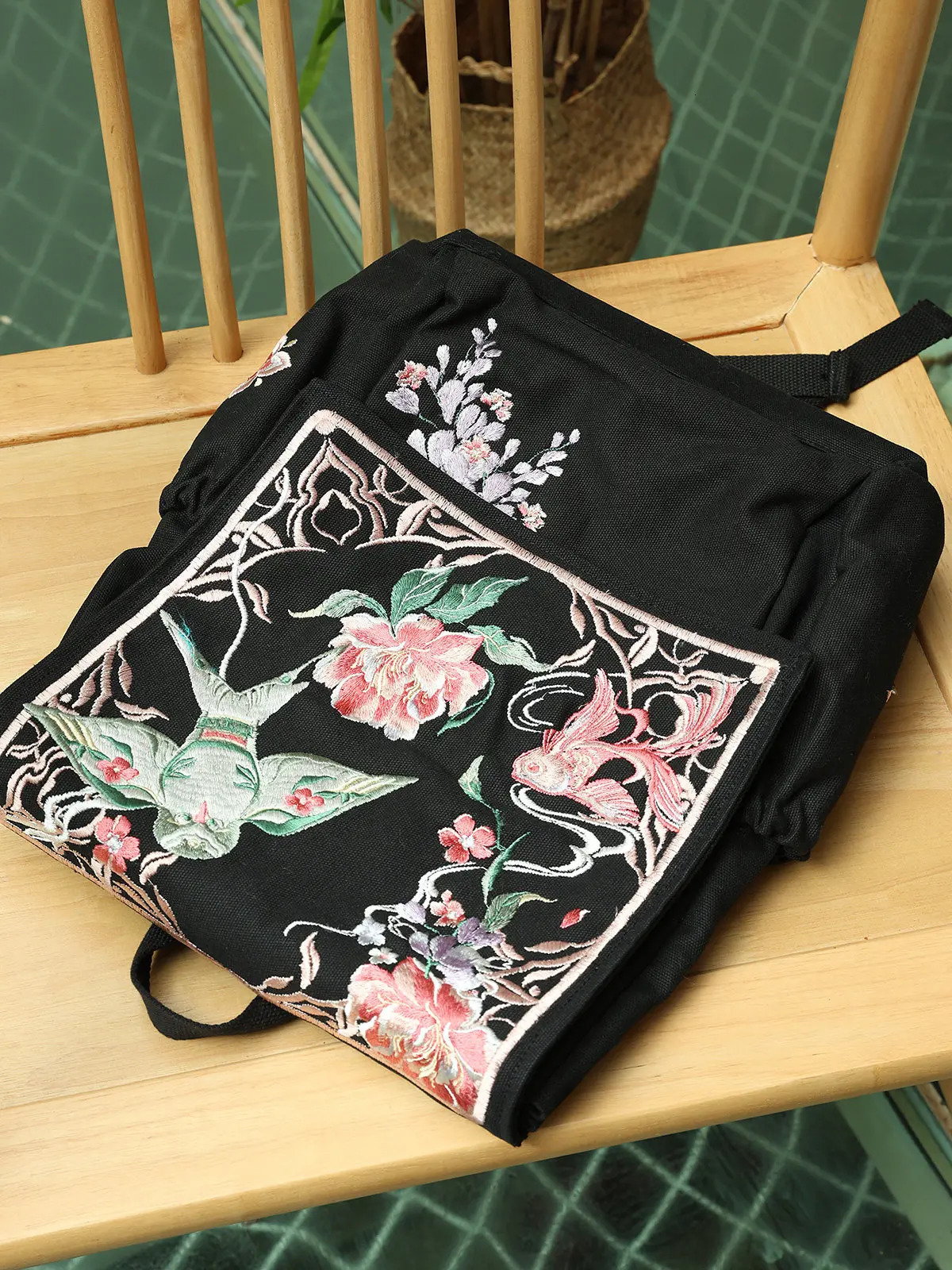 National Style Guochao Antique Embroidered Paper Kite Backpack Hanfu Lolita Canvas Female Retro Bag Women 260307