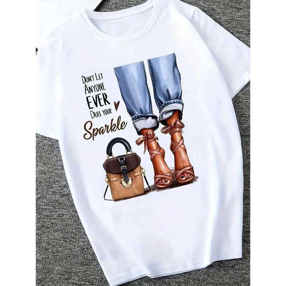 Casual T-shirt, Women's Plus Graphic & Slogan Print Short Sleeve Round Neck Medium Stretch T-shirt XJ260306