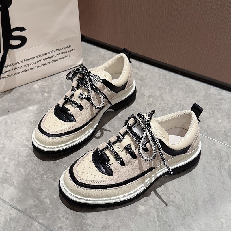 luxury design shoes 2026 Women's Black & White Quilted Platform Sneakers, Argyle Pattern Chunky Sole Casual Shoes 34-40