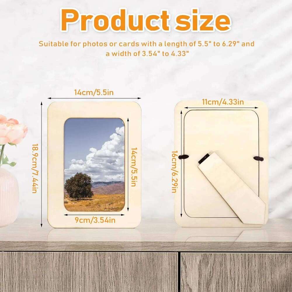 15/6pc wood craft DIY unfinished standing photo frames, wooden decorations H260306