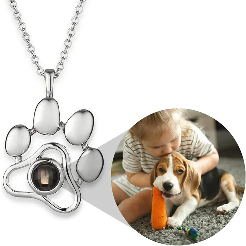 Personalized Po Projection Necklace I Love You 100 Languages Dog Paw Memorial Pendant Necklace Custom Po Dog Paw Necklace 260302