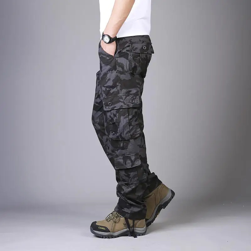 Mens Tactical Cargo Pants Work Overalls Outdoor Sports Hiking Hunting Trousers Cotton Heavy Durable Camouflage Trousers 260305