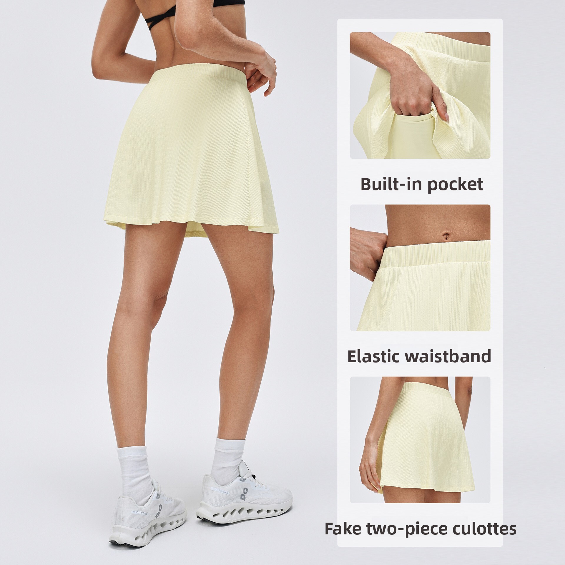 New Quick-Dry Sports Fake Two-Piece Running Anti-Exposure Yoga Fitness Short Tennis Skirt for Women