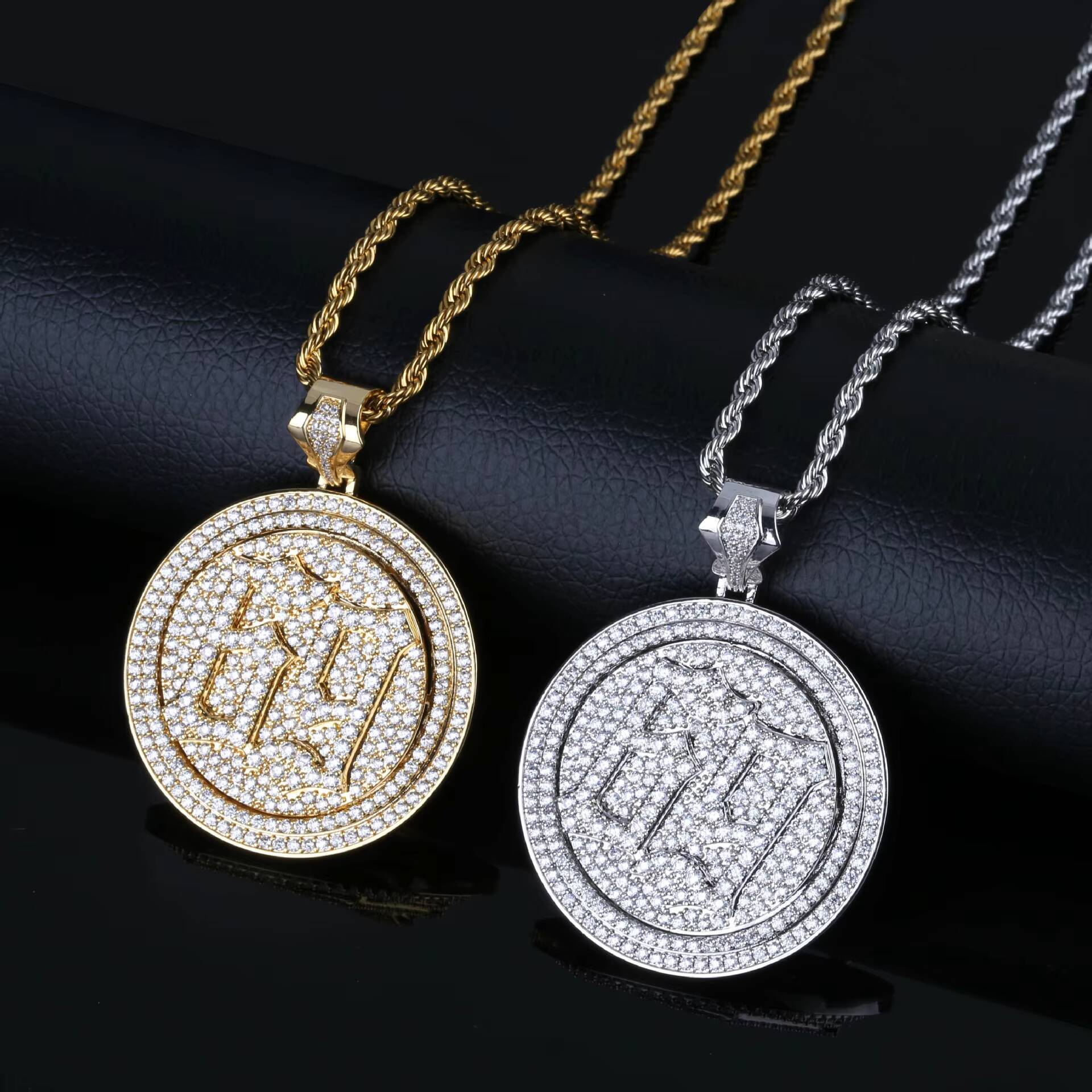 INS Nethong 6ix9ine Rapper Pendant Zircon 69 Revolving Disc Necklace