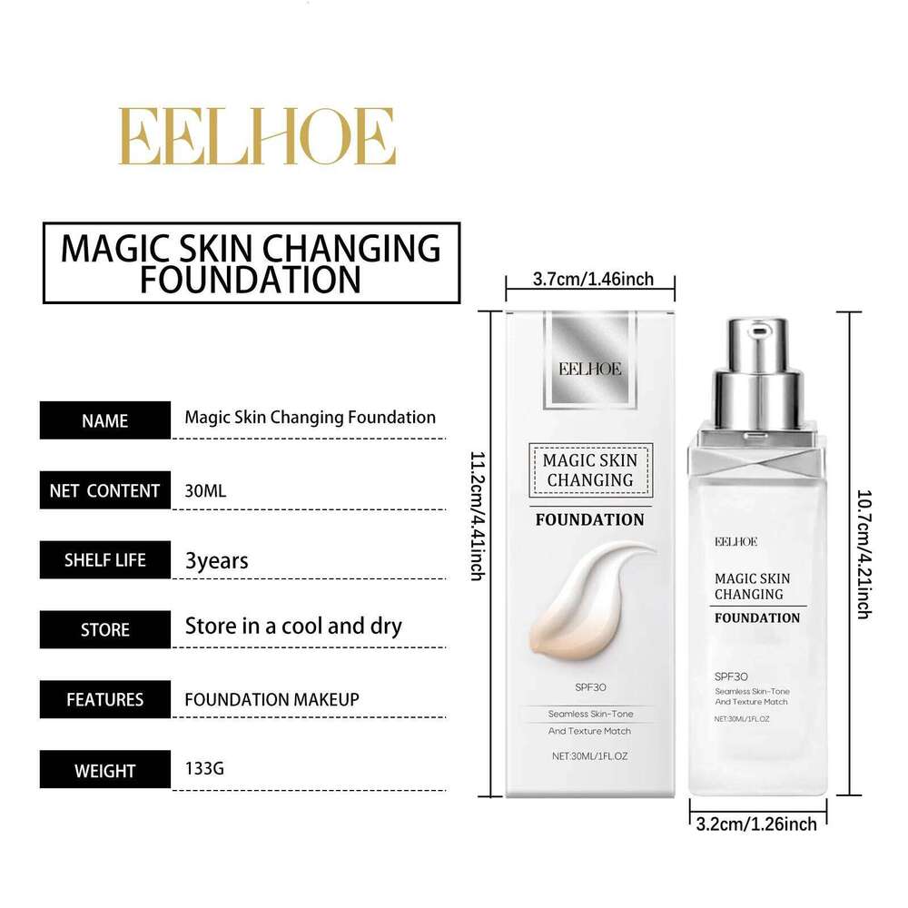 Color Changing Hyaluronic Acid Waterproof Oil Control High Coverage Makeup Base Magic Covering Foundation Liquid 30ml 26L0306