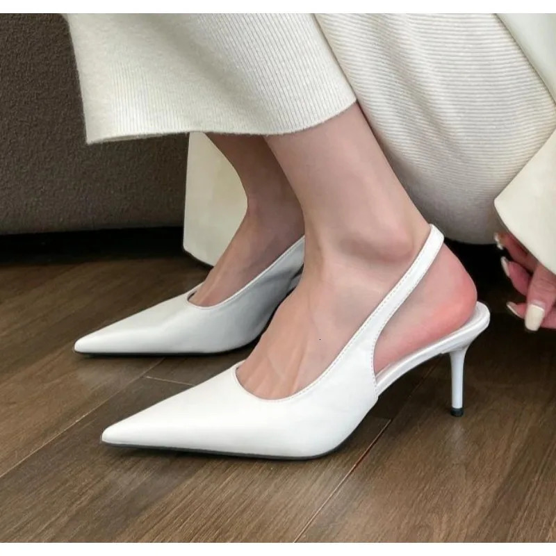 Elegant High Heels Silver Pumps Women Summer Slingbacks Pointed Toe Party Shoes Woman Solid Thin Heeled Sandals Ladies 260303