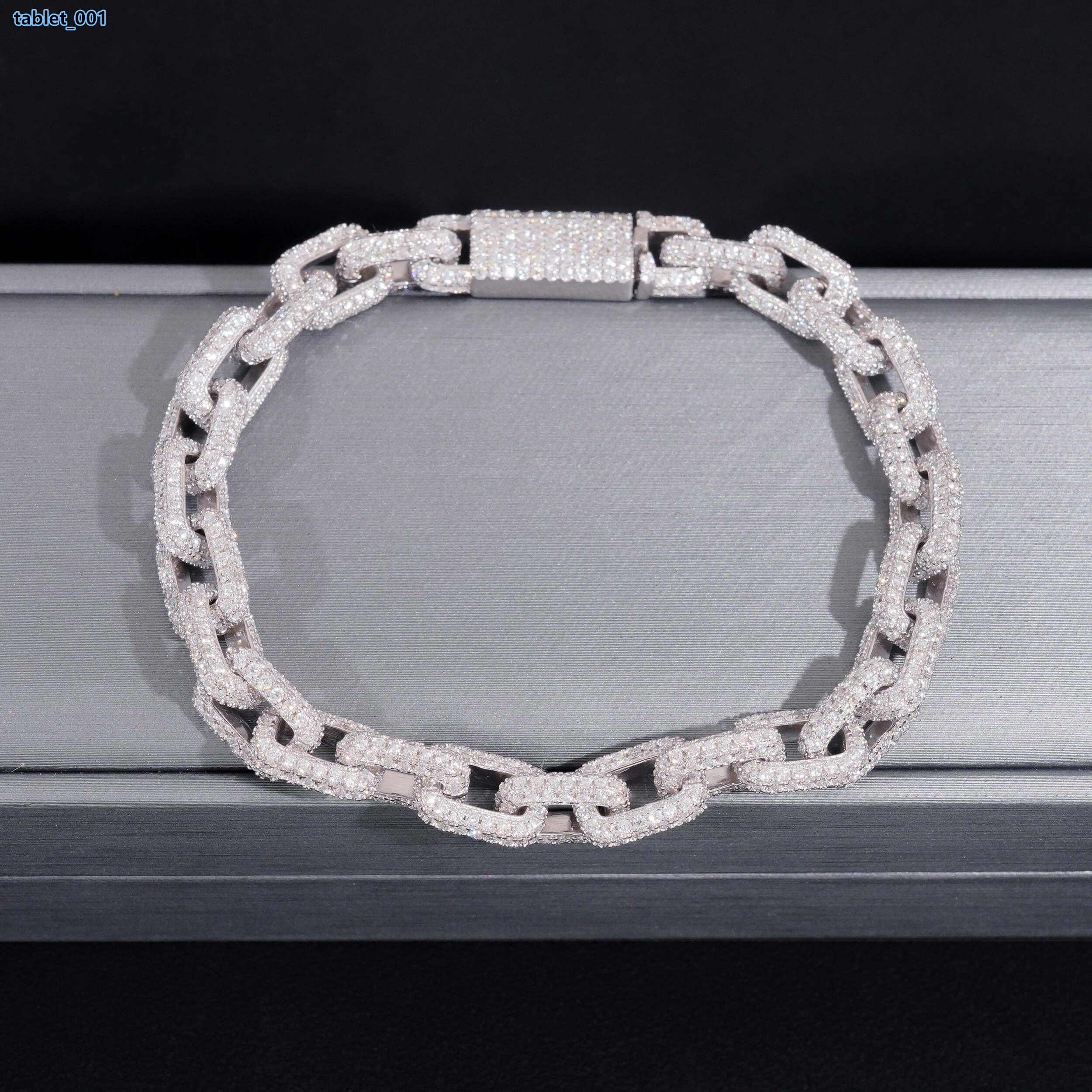 Daily Hip-hop Accessories Iced Square Chain 925 Silver Moissanite Cuban Chain Bracelet Necklace 82mm Rollo
