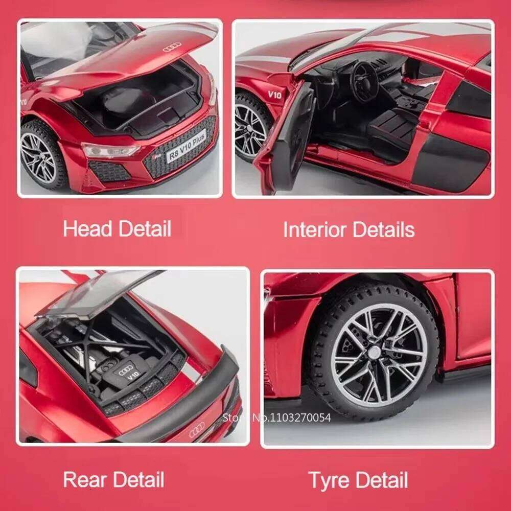 1:32 R8 V10 PLUS C260L Alloy Diecast Car Model Toys Sound Light Pull Back Doors Opened Rubber Tires Miniature Vehices Boys Gifts Z260306