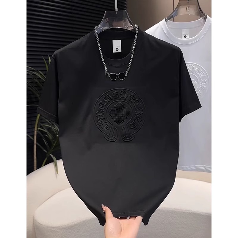Luxury Brand Designer Clothes 2025 Summer New Men's Fashion Round Neck Short Sleeve T-Shirt Design Sense Steel Print 3D Solid Color Trendy Half S