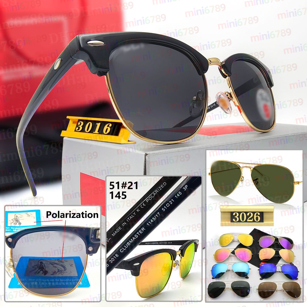 High quality Raybanss sunglasses Club master 3016 polarized Sunglasses Toprb Wayfareres 2140 Eyeglasses Justin 4165 RB Aviators 3026 G15 glass lenses metal frames