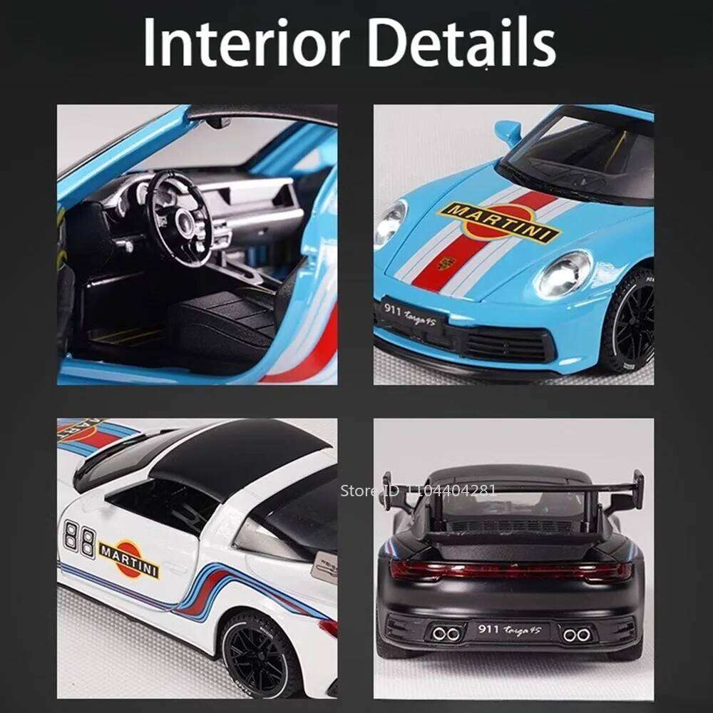 1:32 911 Martini GT3 RS Diecast Alloy Model Toys Sports Car Doors Opened Light Music Pull Back Miniature Cars Toddler Kids Gifts Z260306